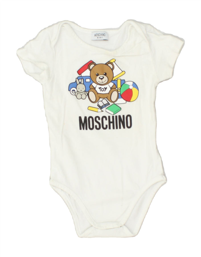 MOSCHINO Baby Boys Graphic Bodysuit 0-3 Months White | Vintage Moschino | Thrift | Second-Hand Moschino | Used Clothing | Messina Hembry 
