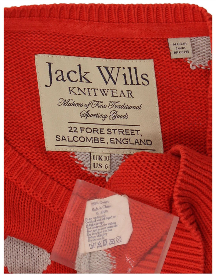 JACK WILLS Womens Boat Neck Jumper Sweater UK 10 Small  Red Polka Dot