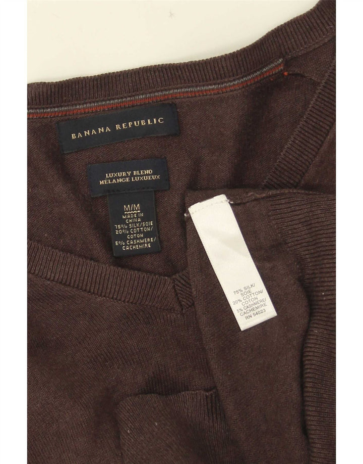 Banana Republic Mens V-Neck Jumper Sweater Medium Brown Silk