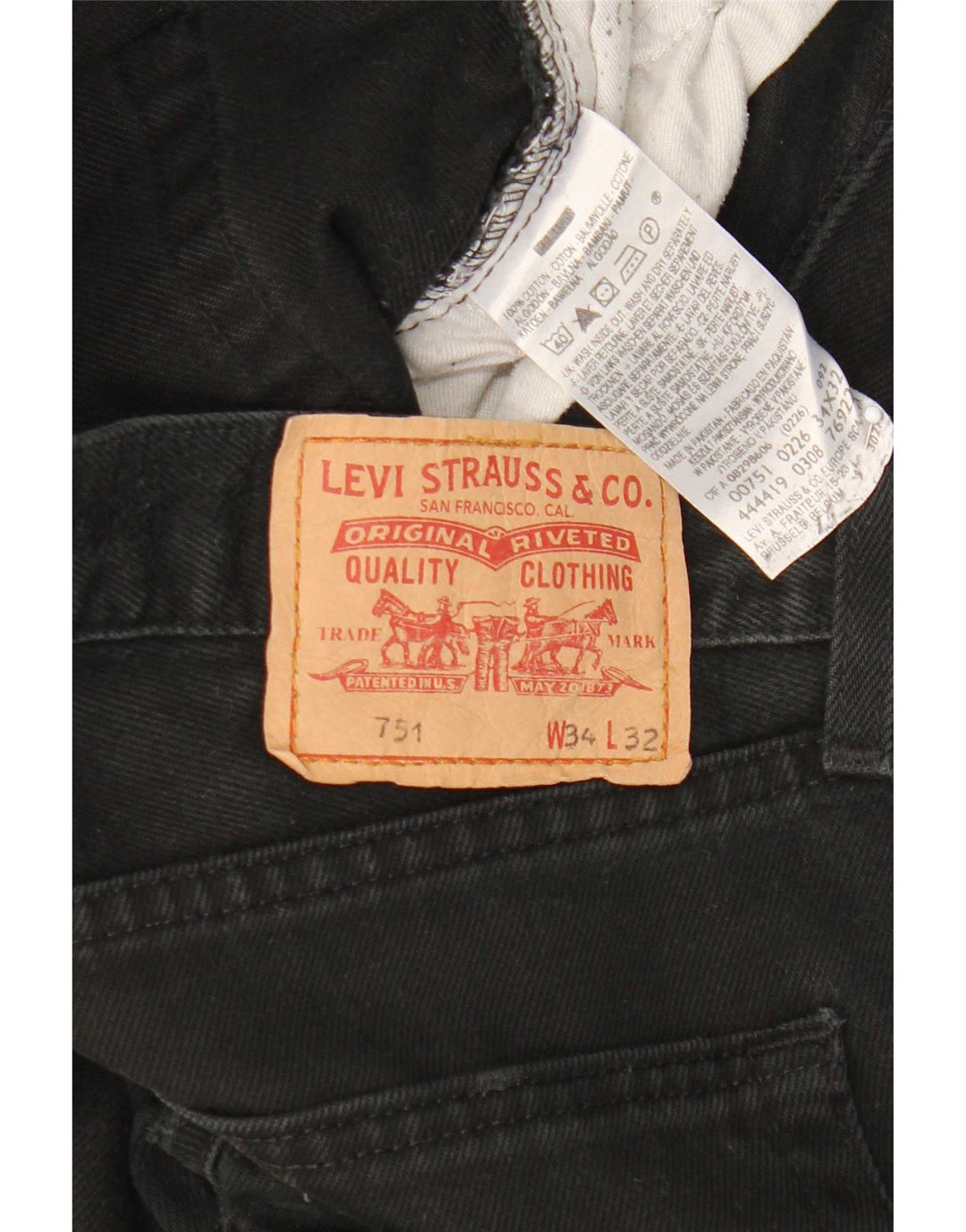Levi's Mens 751 Straight Jeans W34 L32 Black Cotton