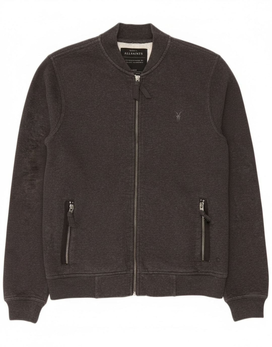 All Saints Mens Tracksuit Top Jacket Small Grey Cotton