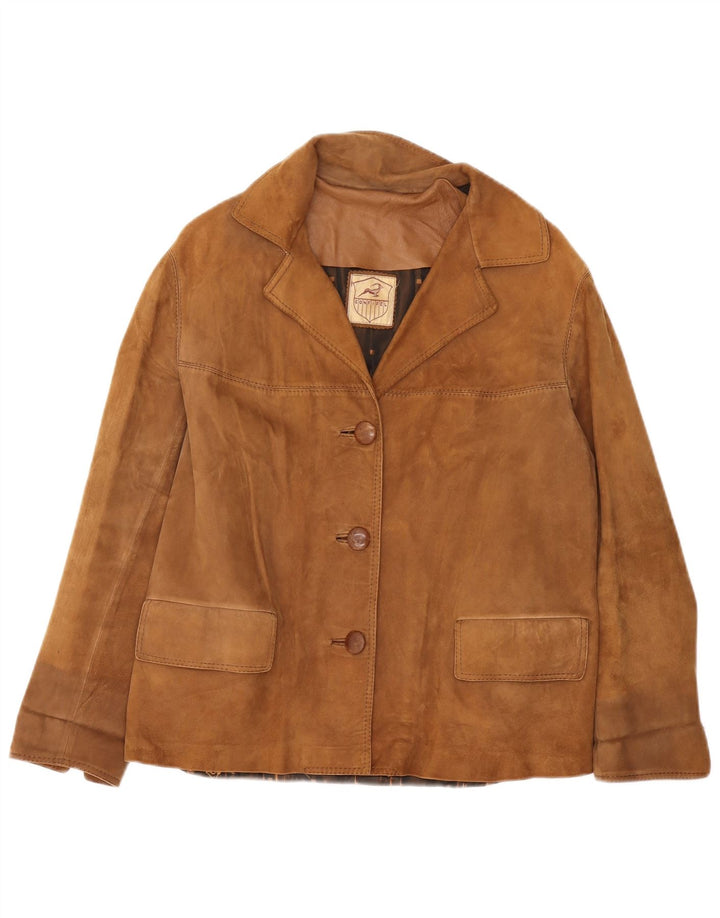 VINTAGE Womens 3 Button Suede Blazer Jacket UK 16 Large Brown