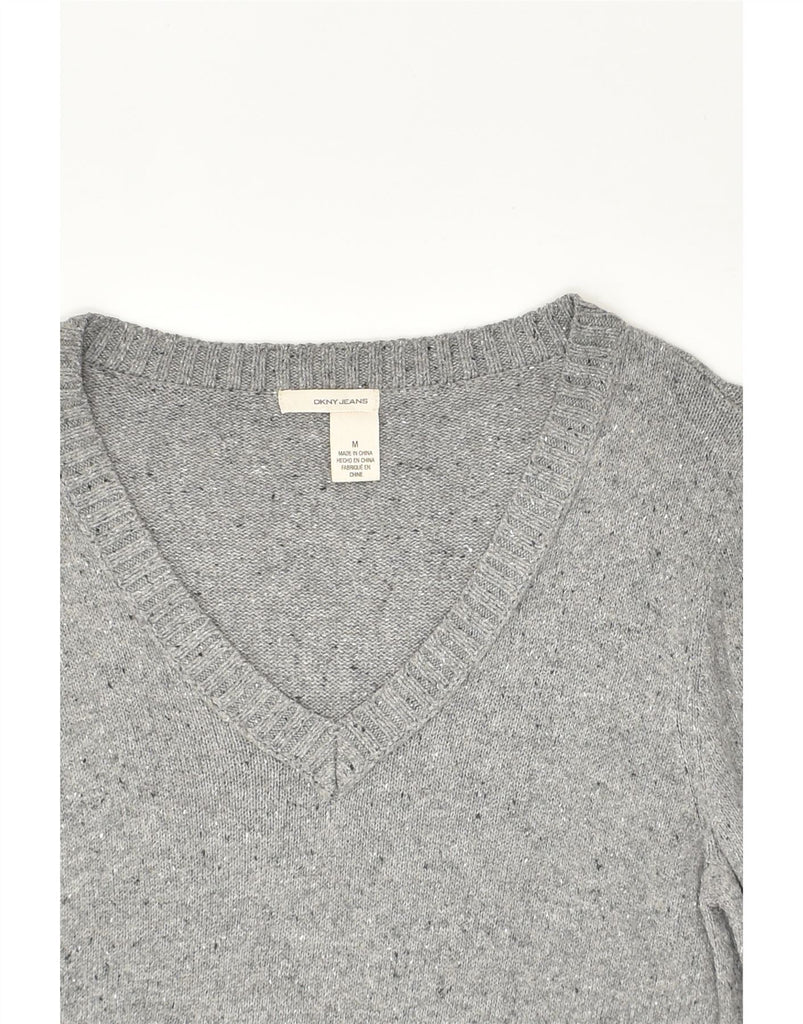 DKNY Womens V-Neck Jumper Sweater UK 14 Medium Grey Flecked | Vintage Dkny | Thrift | Second-Hand Dkny | Used Clothing | Messina Hembry 