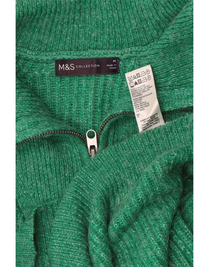 Marks & Spencer Womens Zip Neck Jumper Sweater UK 14 Medium Green Acrylic