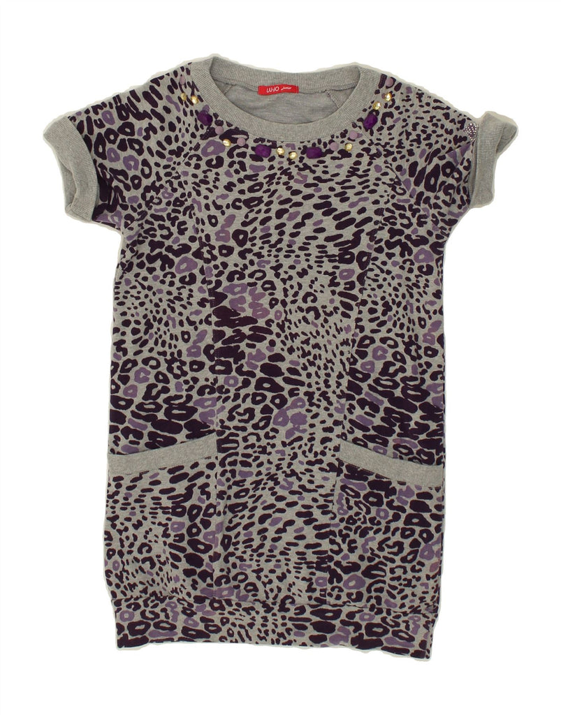 LIU JO Girls Jumper Dress 7-8 Years Grey Animal Print | Vintage Liu Jo | Thrift | Second-Hand Liu Jo | Used Clothing | Messina Hembry 