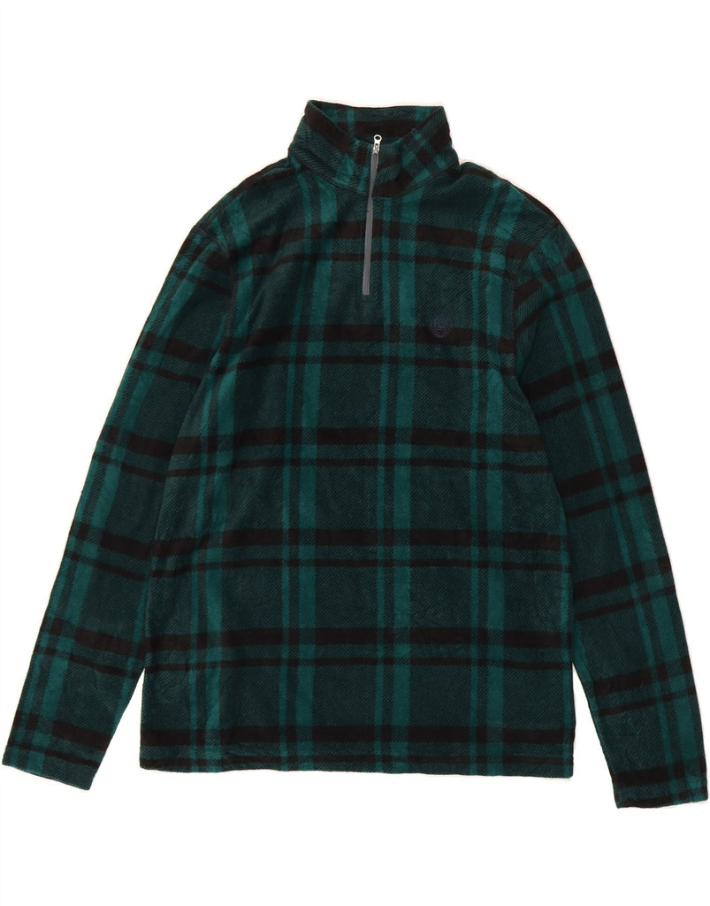 CHAPS Mens Zip Neck Fleece Jumper Medium Green Check Polyester Vintage Chaps and Second-Hand Chaps from Messina Hembry 