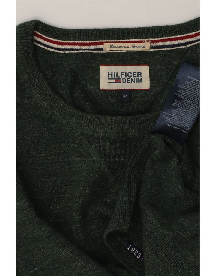 Tommy Hilfiger Mens Crew Neck Jumper Sweater Medium Green Flecked Cotton