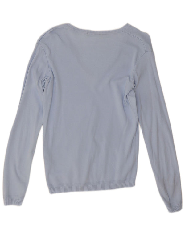 Benetton Womens V-Neck Jumper Sweater UK 12 Medium Blue Cotton