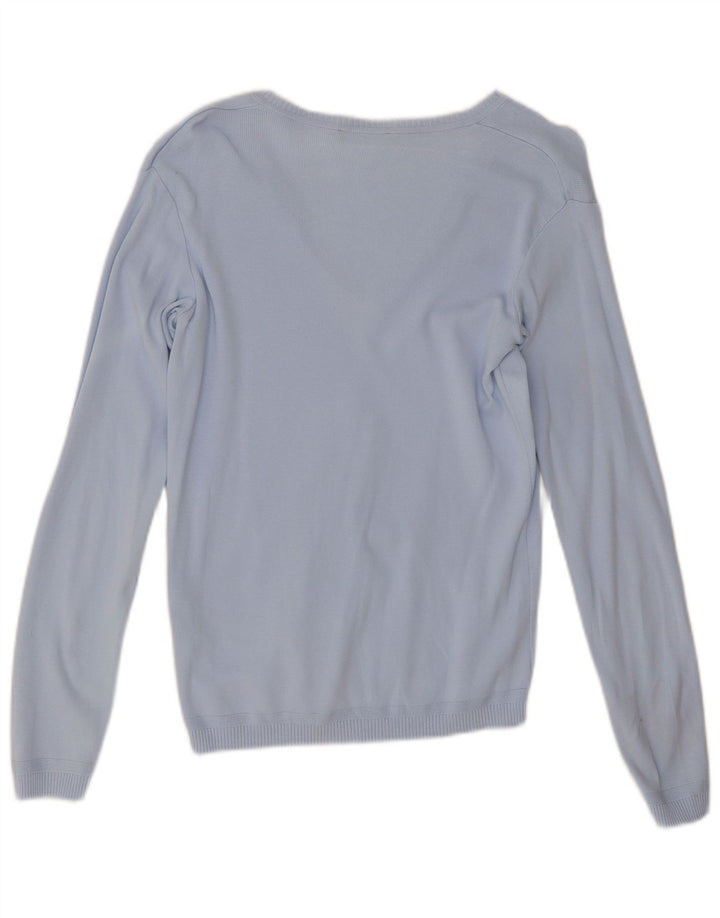 Benetton Womens V-Neck Jumper Sweater UK 12 Medium Blue Cotton