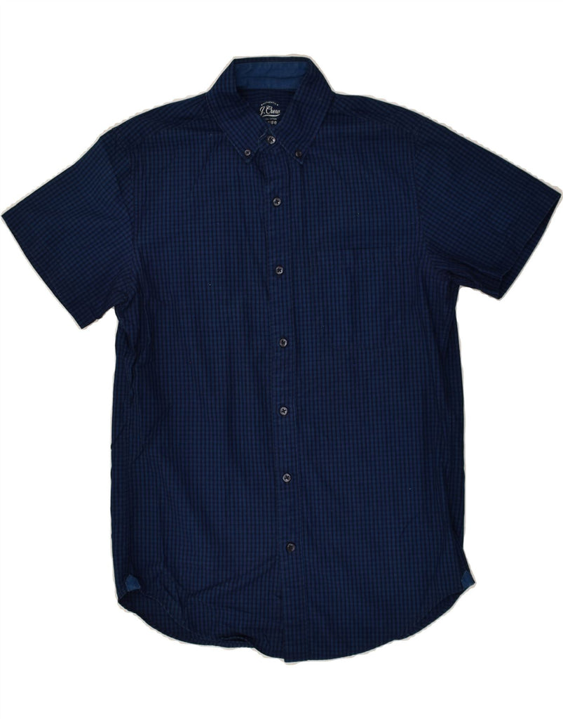 J. CREW Mens Indigo Short Sleeve Shirt XS Navy Blue Gingham Cotton | Vintage J. Crew | Thrift | Second-Hand J. Crew | Used Clothing | Messina Hembry 