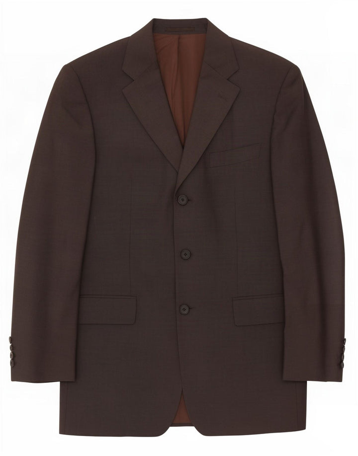 Hugo Boss Mens 3 Button Blazer Jacket EU 51 Large Brown Virgin Wool
