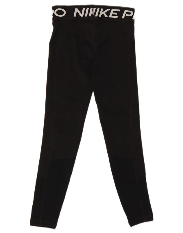 Nike Girls Dri Fit Graphic Leggings 9-10 Years Small Black Polyester