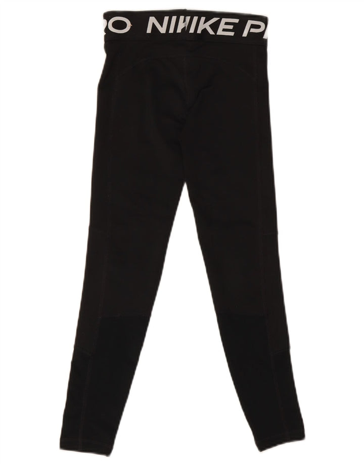 Nike Girls Dri Fit Graphic Leggings 9-10 Years Small Black Polyester