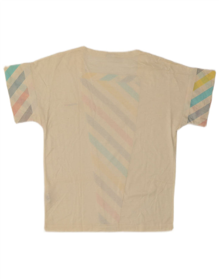 Ellesse Womens T-Shirt Top UK 12 Medium Off White Striped Cotton