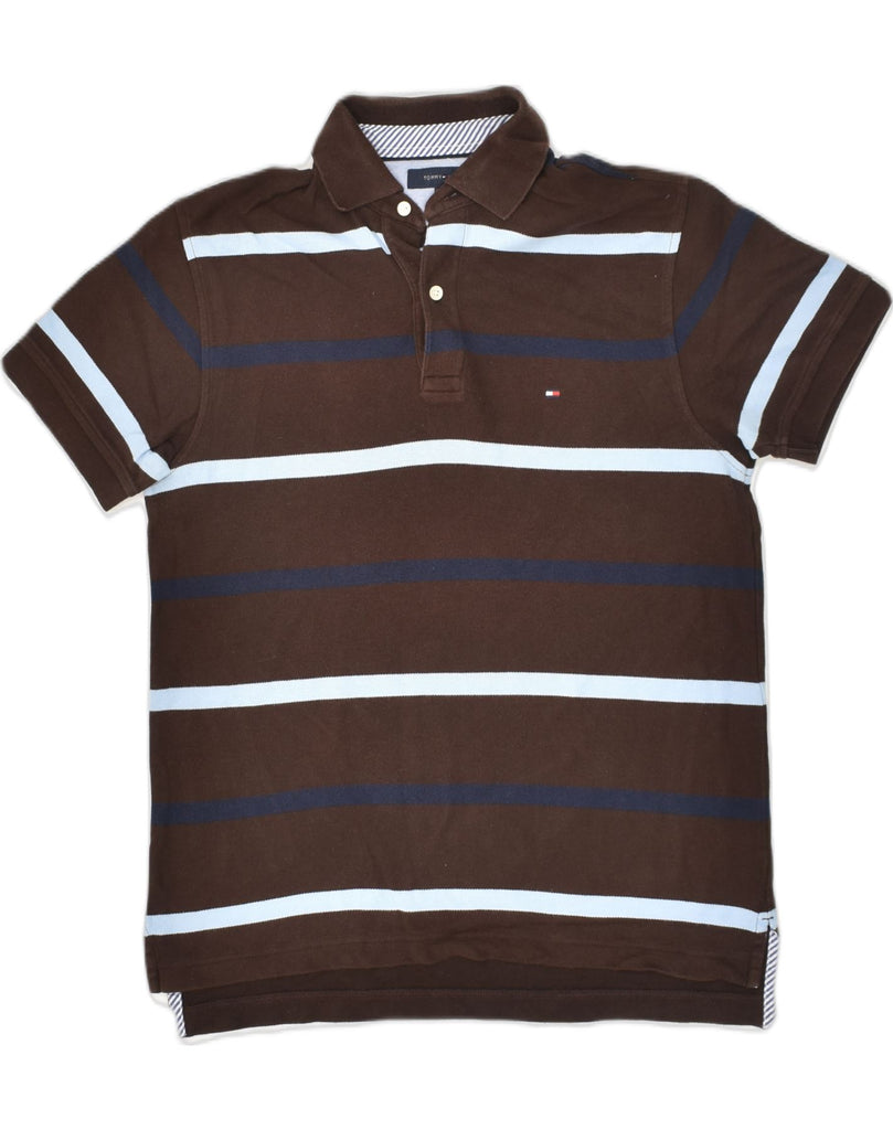 TOMMY HILFIGER Mens Polo Shirt Small Brown Striped Cotton | Vintage Tommy Hilfiger | Thrift | Second-Hand Tommy Hilfiger | Used Clothing | Messina Hembry 