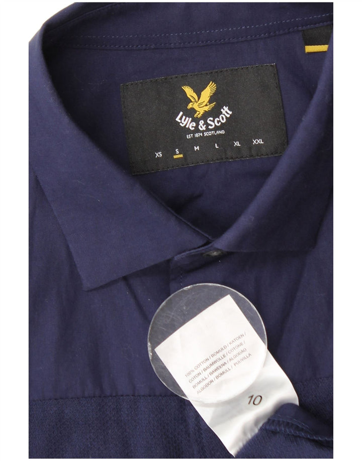 Lyle & Scott Mens Short Sleeve Shirt Small Navy Blue Cotton