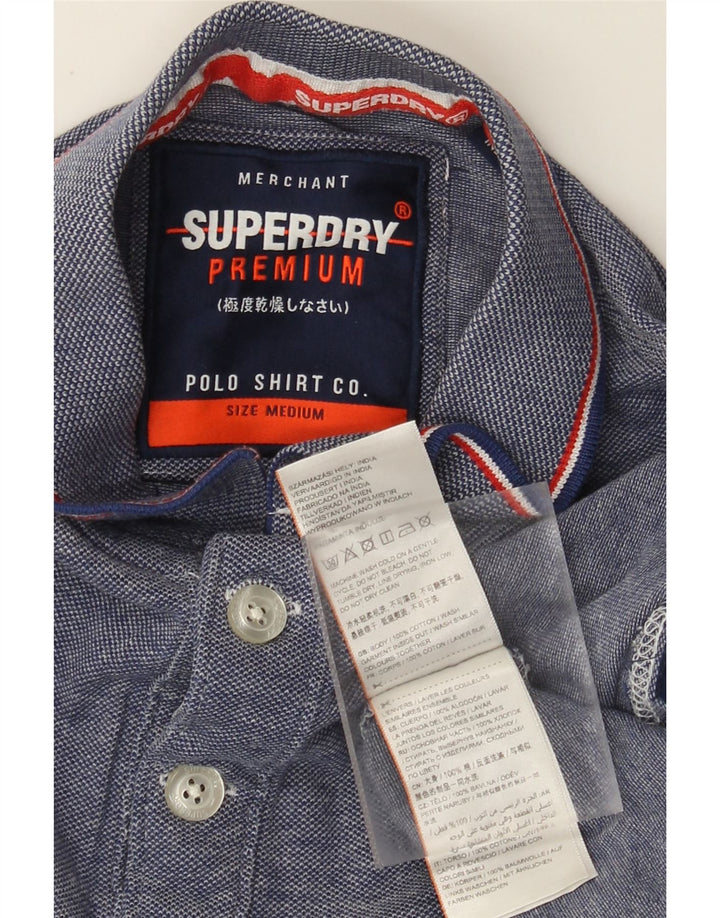 Superdry Mens Polo Shirt Medium Blue Flecked Cotton