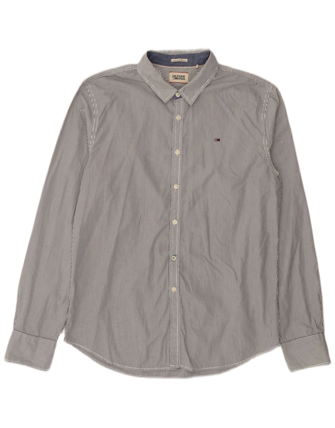 Tommy Hilfiger Mens Slim Fit Shirt Medium Grey Pinstripe Cotton
