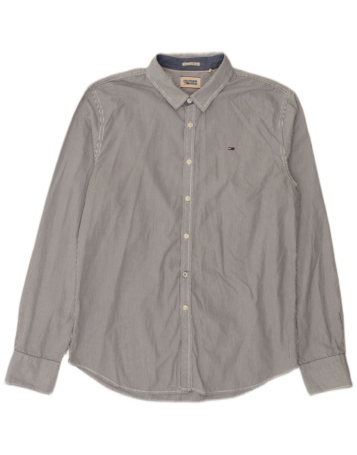 Tommy Hilfiger Mens Slim Fit Shirt Medium Grey Pinstripe Cotton