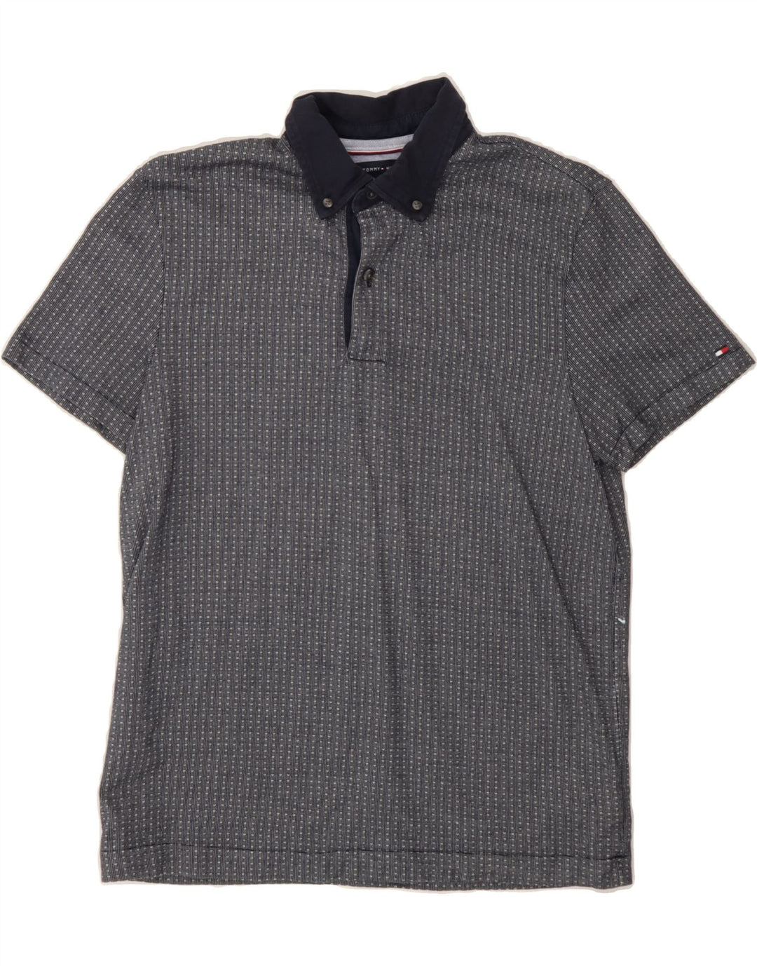 TOMMY HILFIGER Mens Polo Shirt Small Navy Blue Spotted Cotton Vintage Tommy Hilfiger and Second-Hand Tommy Hilfiger from Messina Hembry 