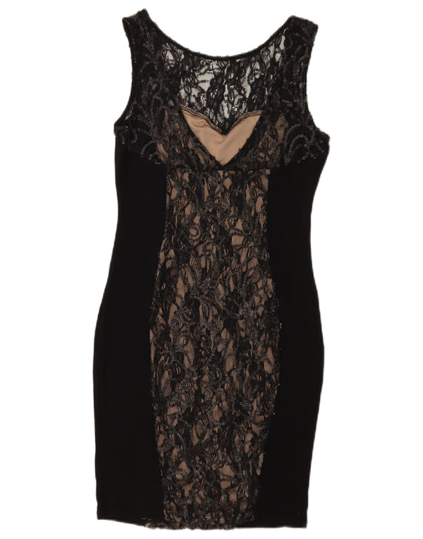 Warehouse Womens Sleeveless Lace Bodycon Dress UK 10 Small Black Floral