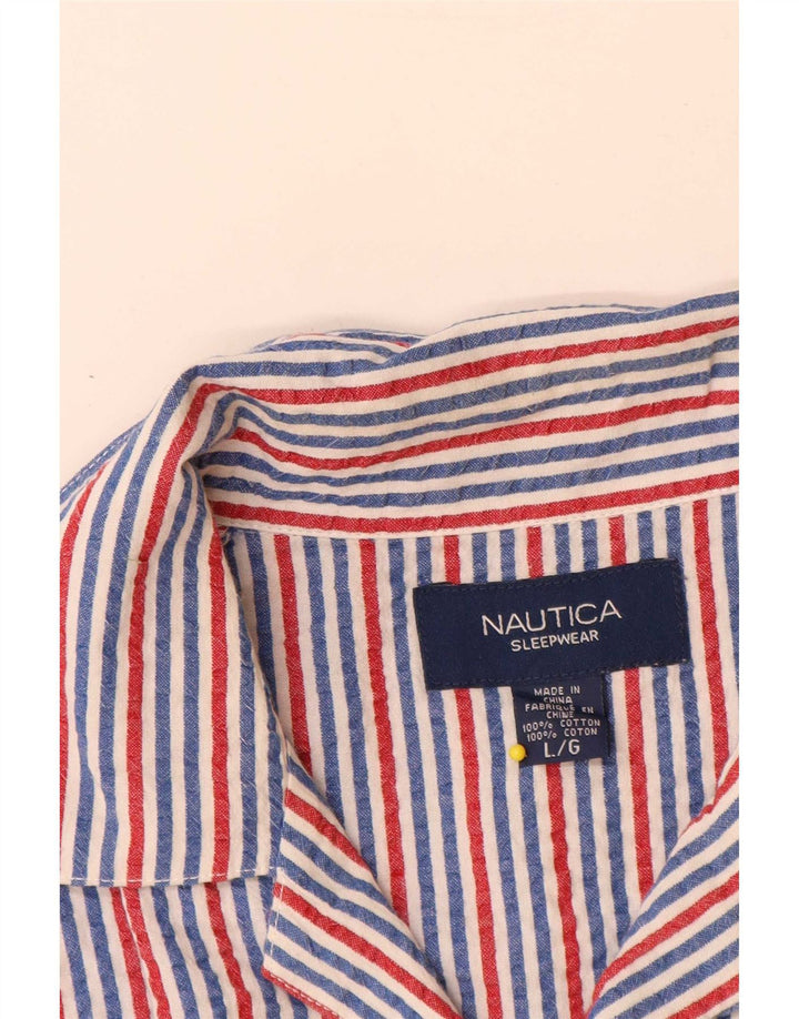 Nautica Mens Short Sleeve Shirt Large Multicoloured Striped Cotton