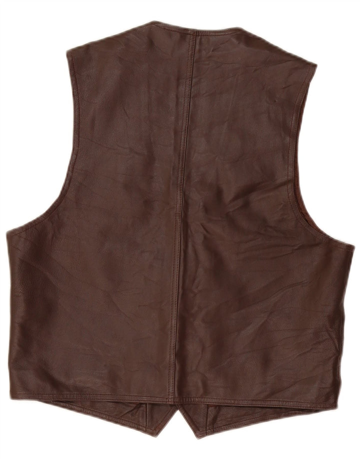 Stefanel Mens Leather Waistcoat Medium Brown Leather