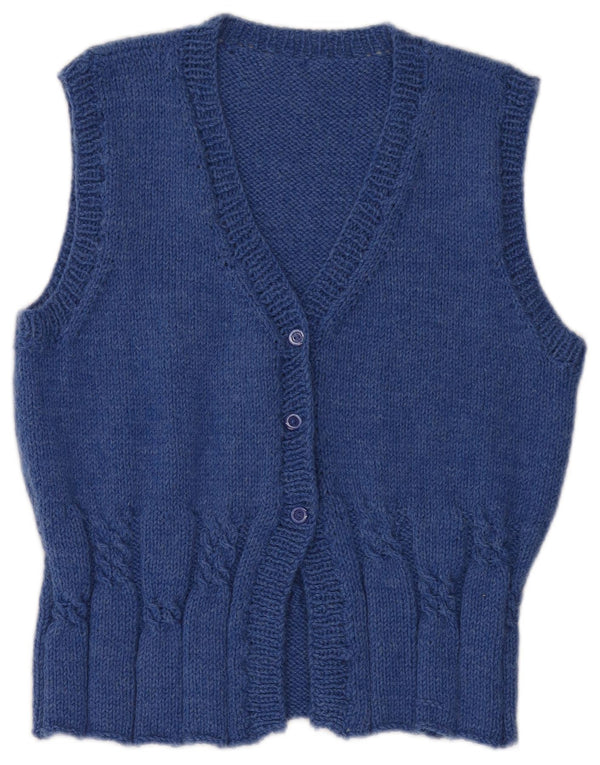 Vintage Womens Sleeveless Cardigan Sweater UK 14 Medium Blue