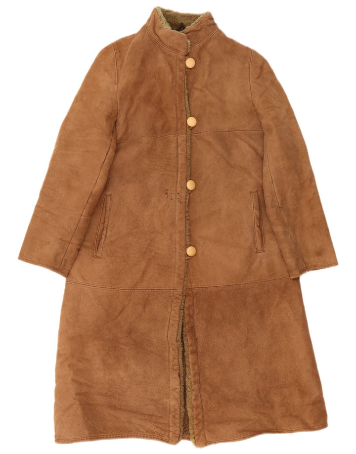 Vintage Womens Shearling Coat IT 44 Medium Brown Leather