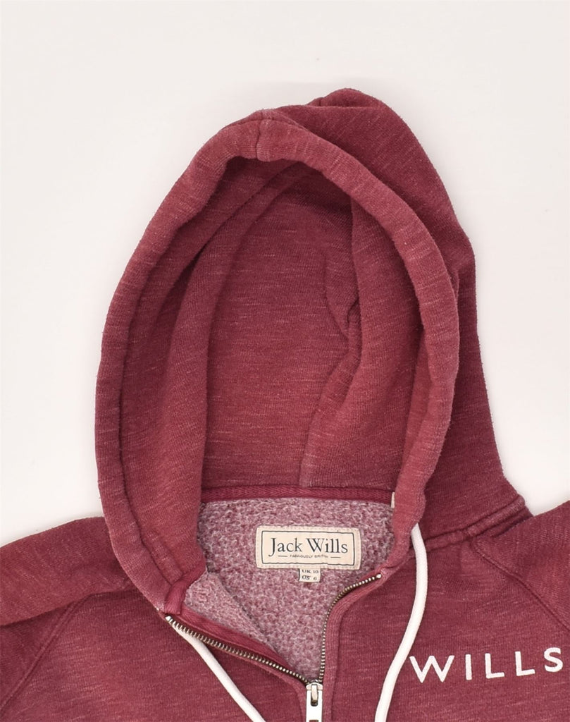 JACK WILLS Womens Zip Hoodie Sweater UK 10 Small Maroon Cotton | Vintage Jack Wills | Thrift | Second-Hand Jack Wills | Used Clothing | Messina Hembry 