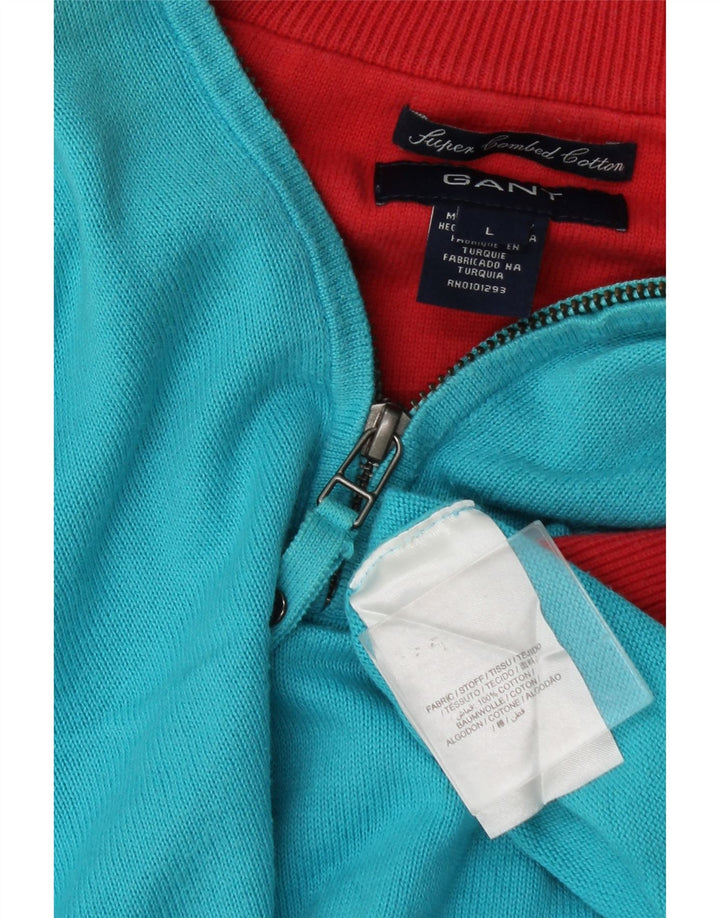 Gant Mens Zip Neck Jumper Sweater Large Blue Cotton