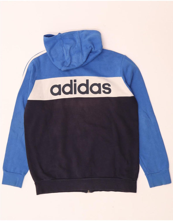 Adidas Boys Graphic Zip Hoodie Sweater 13-14 Years Blue Colourblock Cotton