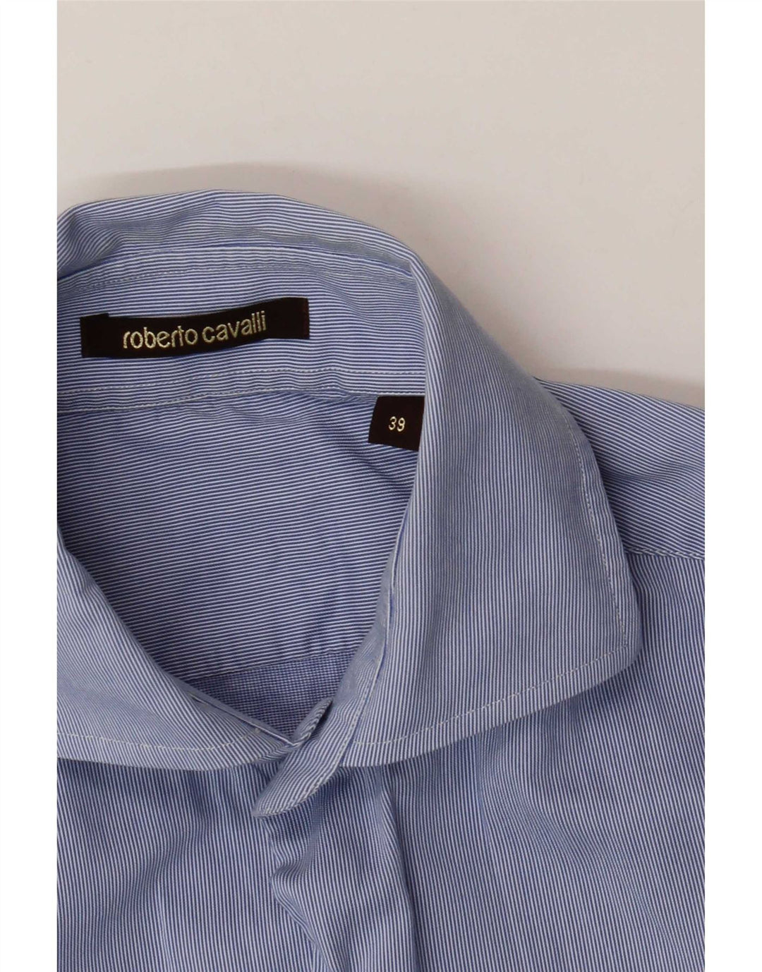 Roberto Cavalli Mens Shirt Size 39 Medium Blue Pinstripe
