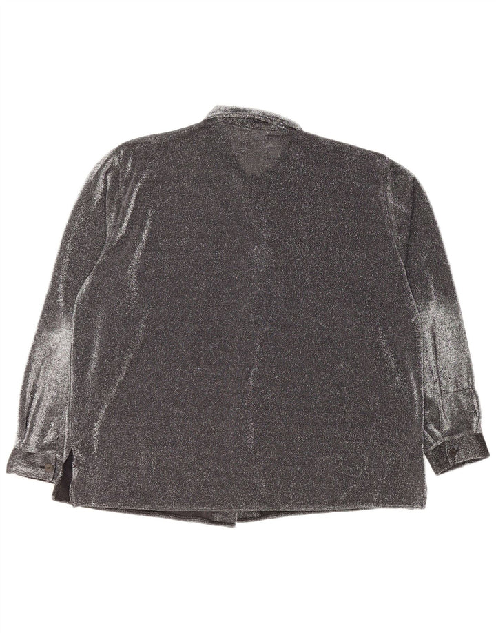 VINTAGE Womens Oversized Shirt Blouse UK 16 Large Black Flecked Polyester