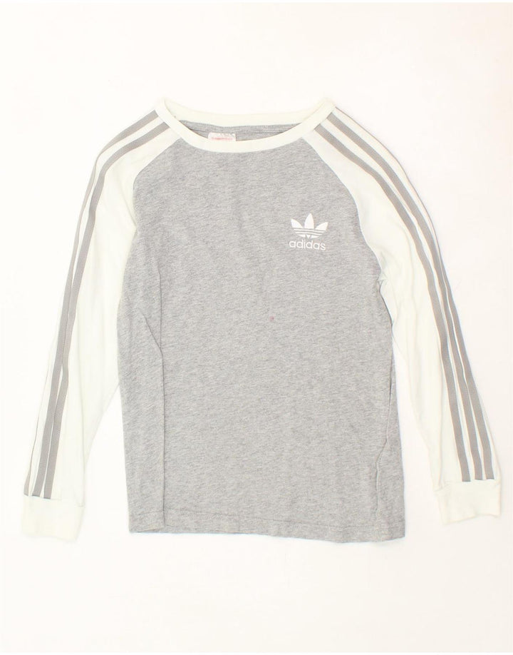 ADIDAS Boys Top Long Sleeve 9-10 Years Small  Grey Colourblock Cotton Vintage Adidas and Second-Hand Adidas from Messina Hembry 