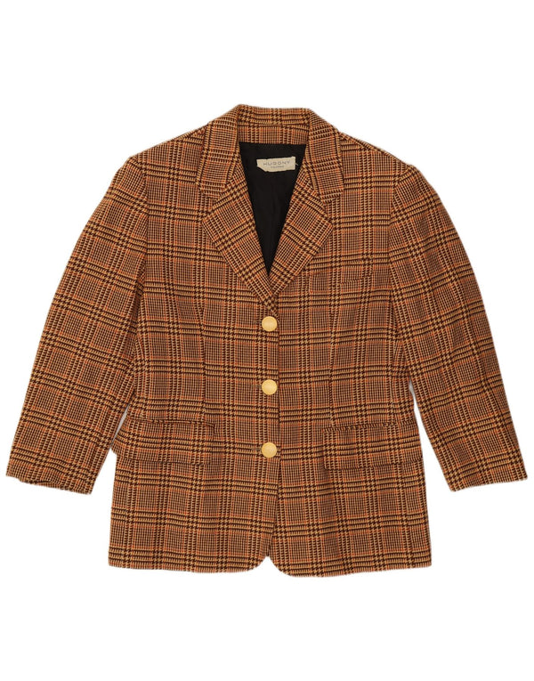 Vintage Womens 3/4 Sleeve Blazer Jacket IT 44 Medium Brown Houndstooth