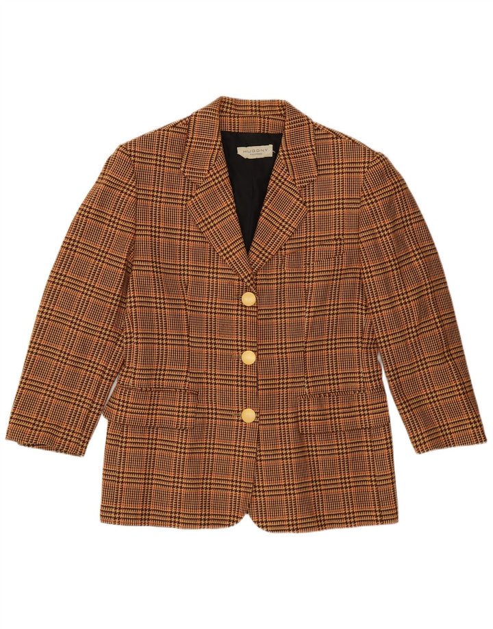 Vintage Womens 3/4 Sleeve Blazer Jacket IT 44 Medium Brown Houndstooth