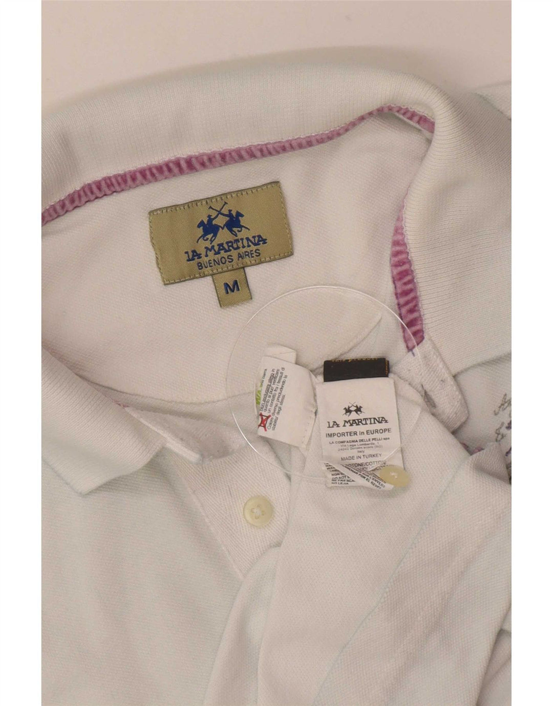La Martina Mens Graphic Polo Shirt Medium White Cotton