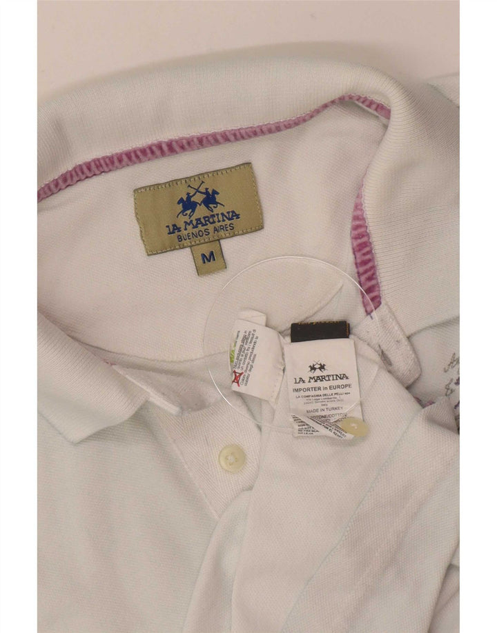 La Martina Mens Graphic Polo Shirt Medium White Cotton
