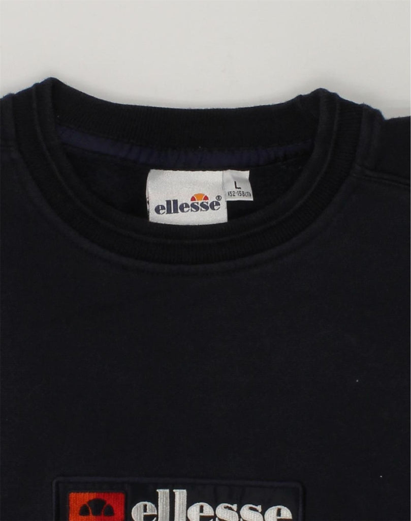 ELLESSE Boys Graphic Sweatshirt Jumper 12-13 Years Large Navy Blue | Vintage Ellesse | Thrift | Second-Hand Ellesse | Used Clothing | Messina Hembry 