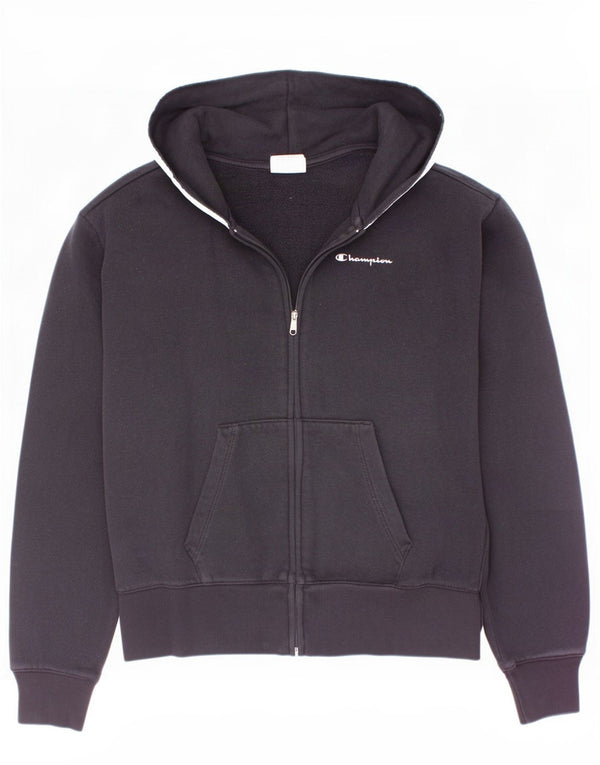 Champion Boys Zip Hoodie Sweater 11-12 Years Large Black Colourblock