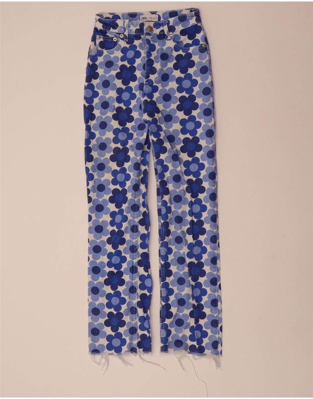 ZARA Womens Straight Jeans EU 32 2XS W22 L28 Blue Floral