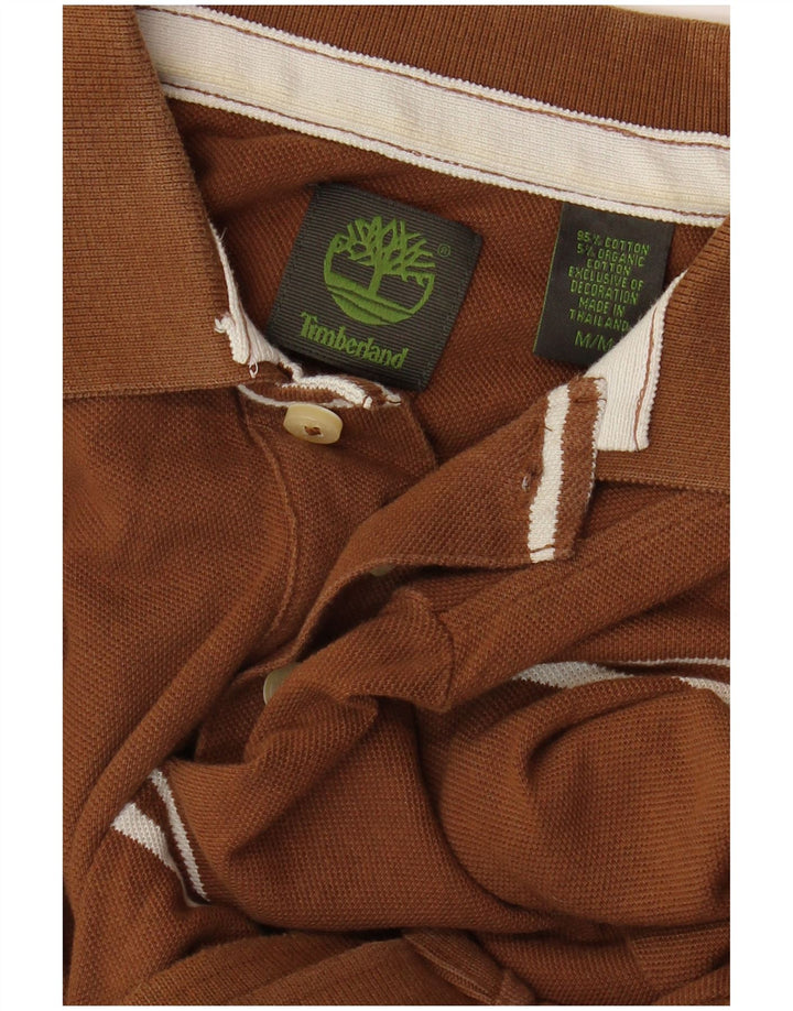 TIMBERLAND Mens Polo Shirt Medium Brown Striped Cotton
