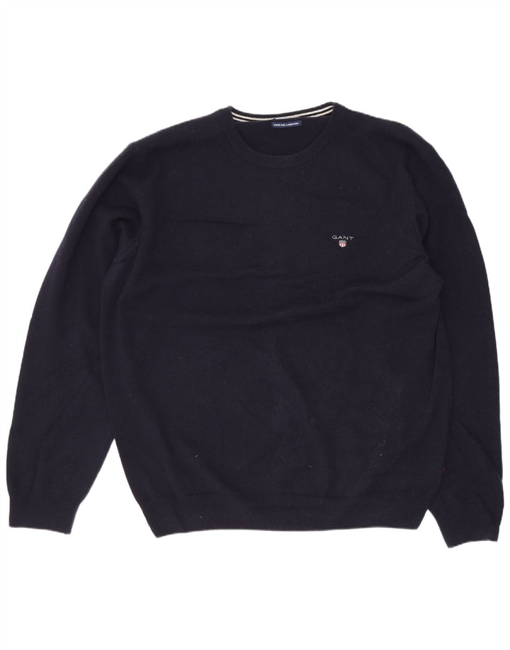 Gant Mens Crew Neck Jumper Sweater XL Navy Blue Lambswool