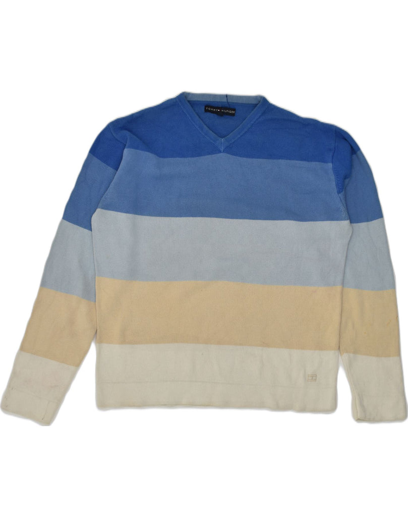 TOMMY HILFIGER Mens V-Neck Jumper Sweater XL Multicoloured Striped Cotton | Vintage Tommy Hilfiger | Thrift | Second-Hand Tommy Hilfiger | Used Clothing | Messina Hembry 