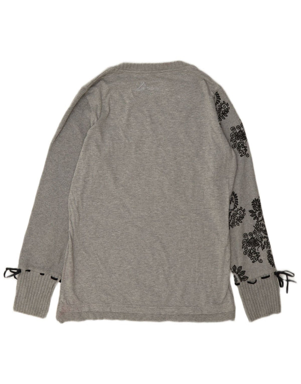 Desigual Womens Graphic Top Long Sleeve UK 14 Large Grey Paisley Cotton