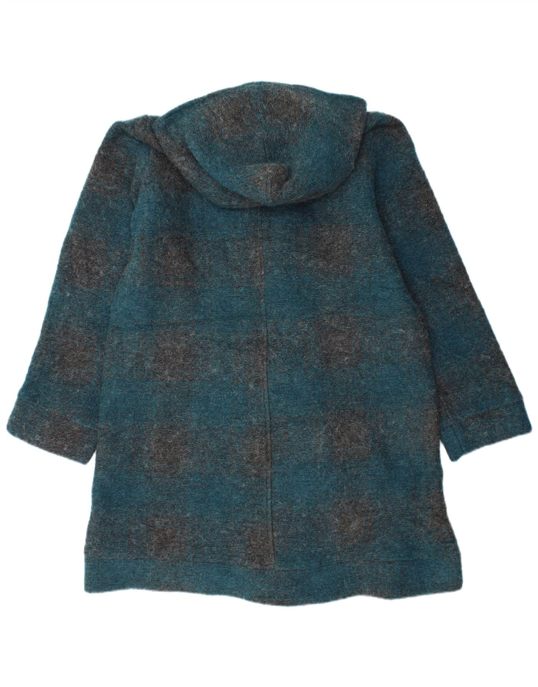 Vintage Womens Hooded Duffle Coat UK 16 Large Turquoise Check