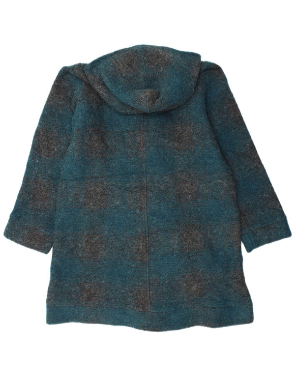 Vintage Womens Hooded Duffle Coat UK 16 Large Turquoise Check