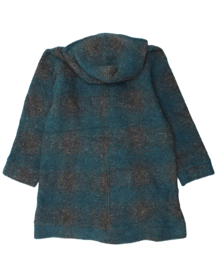 Vintage Womens Hooded Duffle Coat UK 16 Large Turquoise Check