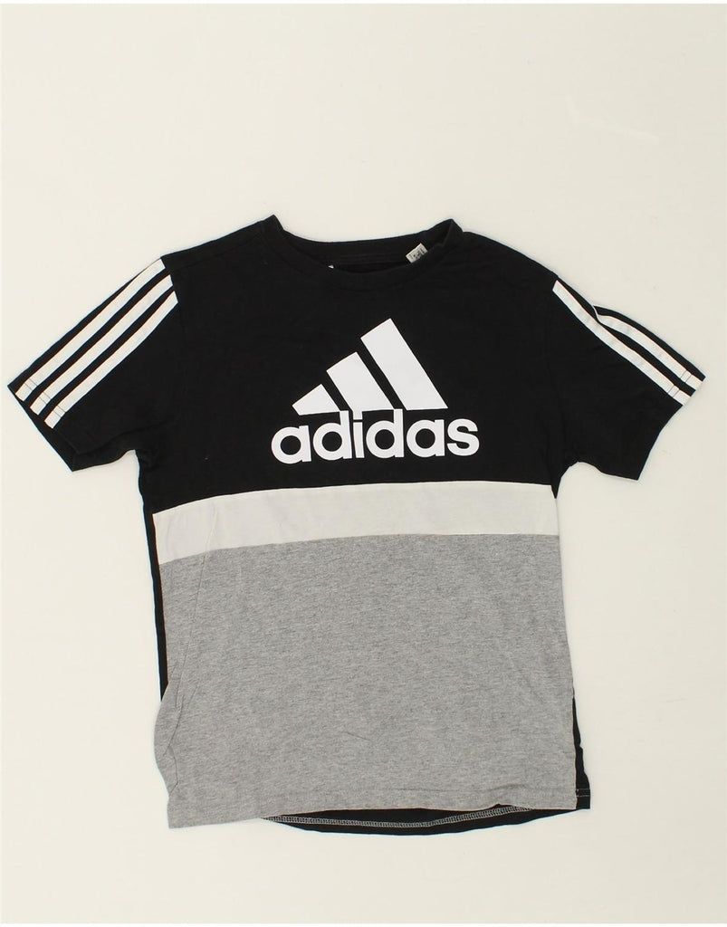 ADIDAS Boys Graphic T-Shirt Top 11-12 Years Grey Colourblock Cotton | Vintage Adidas | Thrift | Second-Hand Adidas | Used Clothing | Messina Hembry 